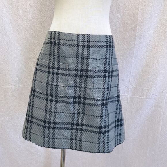 J. Crew Factory black/gray knit plaid A Line mini skirt size 8 - Picture 1 of 13